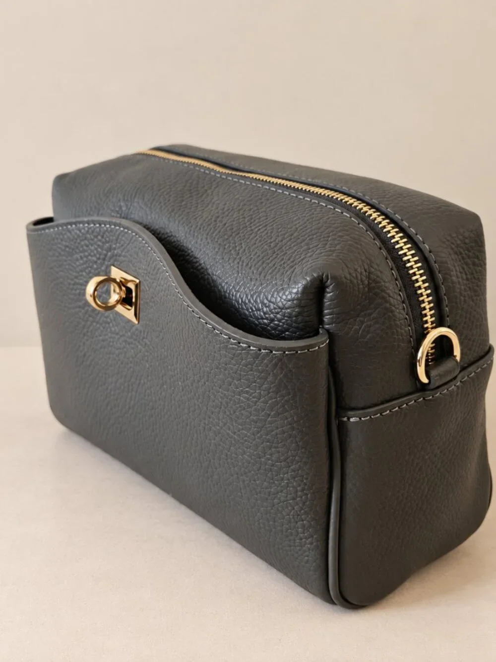 Grey Genuine Leather Crossbody Bag, Italian Leather Shoulder Bag